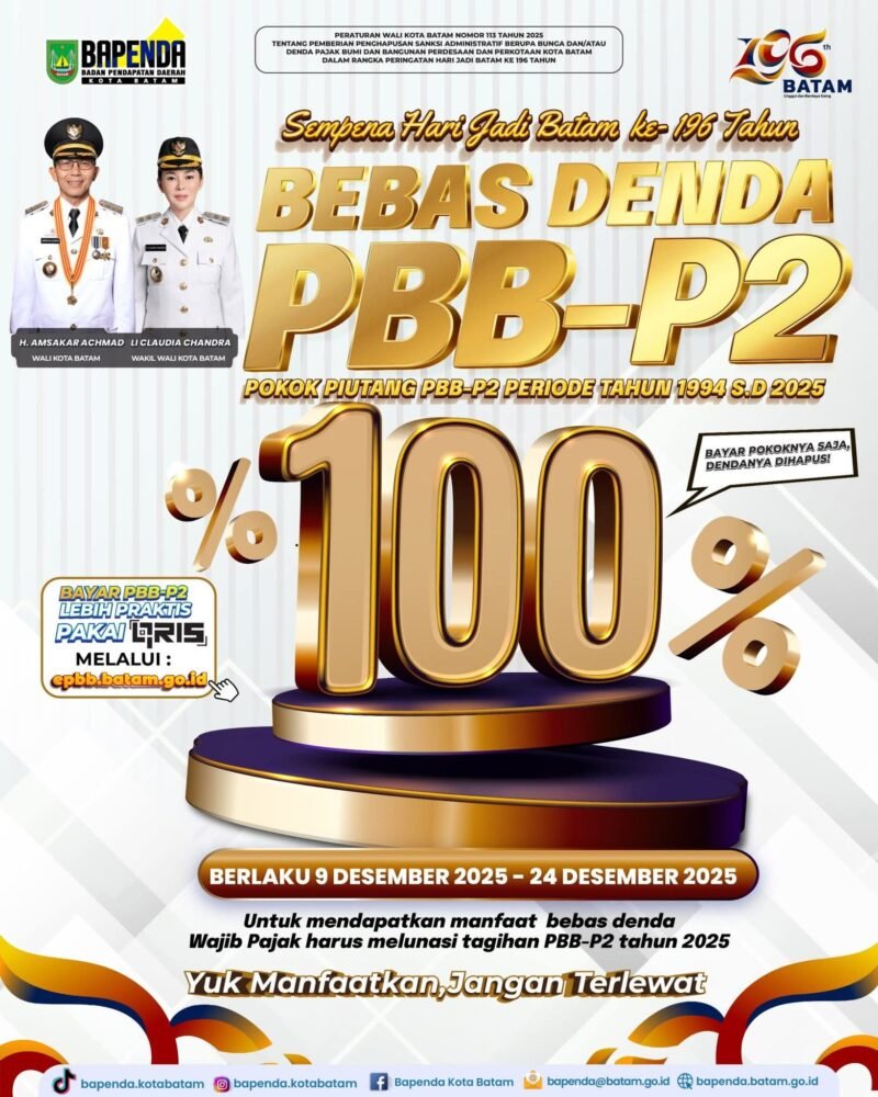 Pemutihan PBB-P2, sebesar 100 persen mulai diberlakukan pada tanggal 9-24 Desember 2025.