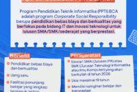 Pendaftaran Beasiswa BCA PPTI batch 2 dibuka hingga 31 Januari 2026.