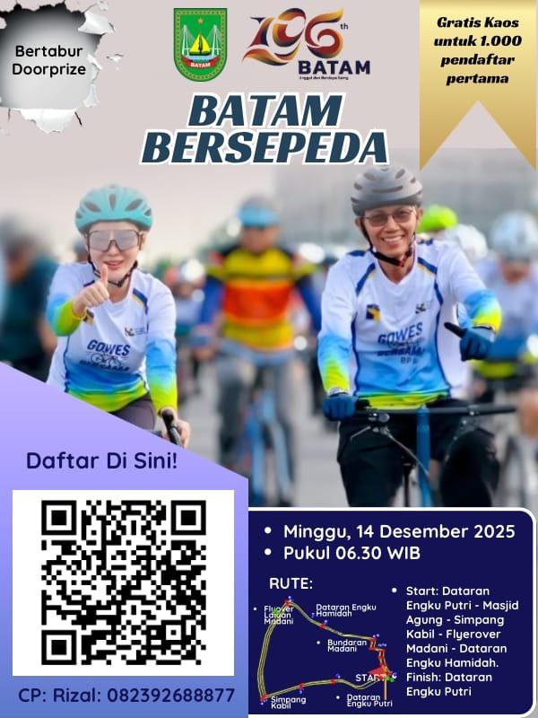 Pelaksanaan kegiatan adalah pada, Minggu (14/12/2025), pukul: 06.30 WIB hingga selesai, di Dataran Engku Putri, Batamcentre.(DISKOMINFO)