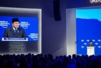 Presiden Prabowo Subianto menyampaikan pidato saat World Economic Forum (WEF) 2026 di Congress Hall, Davos, Swiss, Kamis (22/1/2026). Presiden Prabowo dalam pidatonya membahas Danantara dan peran dalam ekonomi Indonesia. ANTARA FOTO/Aria Cindyara/bay/tom.