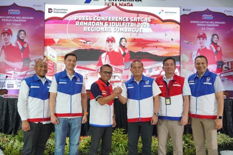 Pertamina Patra Niaga Regional Sumbangut saat konferensi pers Satgas Ramadan & Idulfitri 2026 di Aula Bright Gas, Medan, Selasa (17/3/2026). Foto: Istimewa