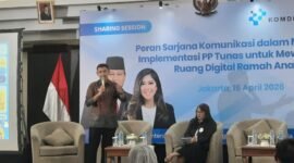 Staf Khusus Menteri Komunikasi dan Digital (Stafsus Menkomdigi), Alfreno Kautsar Ramadhan, dalam Sharing Session Peran Sarjana Ilmu Komunikasi dalam Mengawal Implementasi PP Tunas di Hotel Grand Sahid Jaya, Jakarta. Foto: Wahyu/InfoPublik/KPM Kemkomdigi