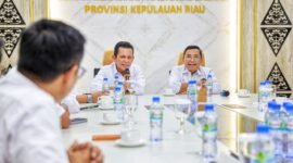 Gubernur Kepri Ansar bersama Kepala Departemen Formalitas dan Komunikasi SKK Migas Perwakilan Sumatera Bagian Utara Yanin Kholison pada pertemuan yang turut dihadiri sejumlah Kontraktor Kontrak Kerja Sama (KKKS) di Gedung Dekranasda Provinsi Kepulauan Riau, Tanjungpinang, Rabu (13/5/2026). Diskomifo Kepri
