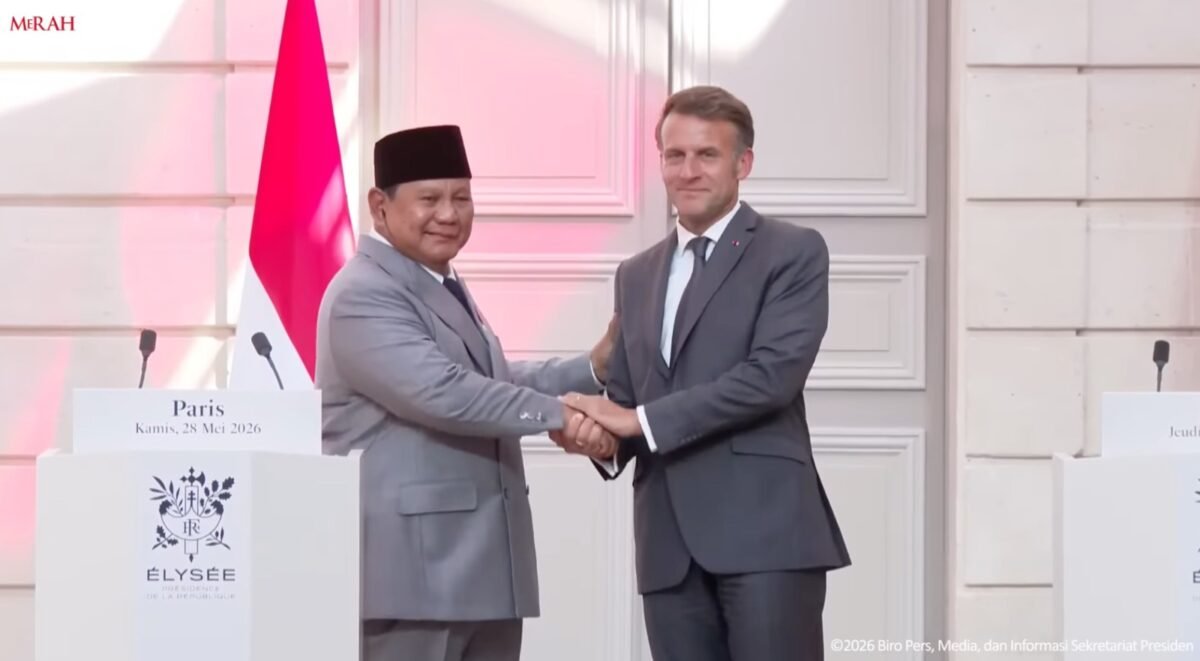 Presiden Republik Indonesia, Prabowo Subianto, dalam upacara penyambutan resmi kenegaraan di Paris, Prancis, Kamis (28/5/2026). (Tangkapan Layar Youtube BPMI Setpres)

