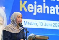 Menteri Komunikasi dan Digital (Menkomdigi) Meutya Hafid saat kegiatan “Kumpul Komunitas Waspada Kejahatan Digital” di Medan, Sumatra Utara, Sabtu (13/6/2026). Foto: Amiriyandi InfoPublik