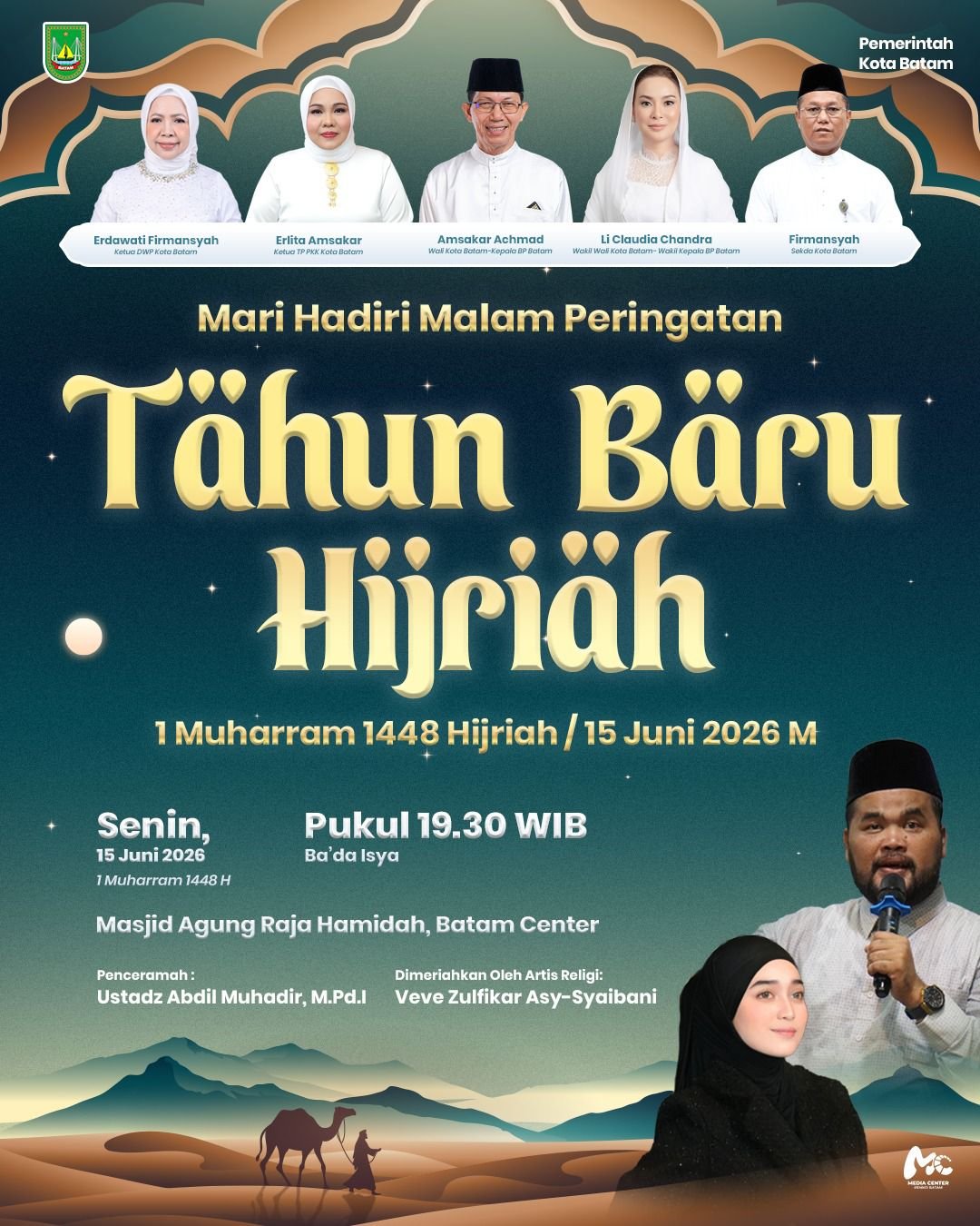 Sambut Tahun Baru Islam 1 Muharram 1448 Hijriah di Masjid Agung Raja Hamidah, Batamcentre, Senin (15/6/2026) malam. Foto: Humas Diskominfo Batam
