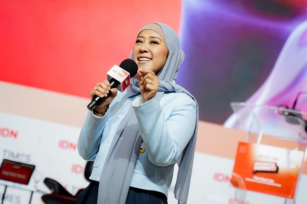 Menkomdigi Meutya Hafid saat memaparkan peluang dan strategi transformasi digital Indonesia menuju penguatan ekonomi digital regional di acara Indonesia SUmmit 2026 by IDN News di Jakarta. foto: Kemkomdigi