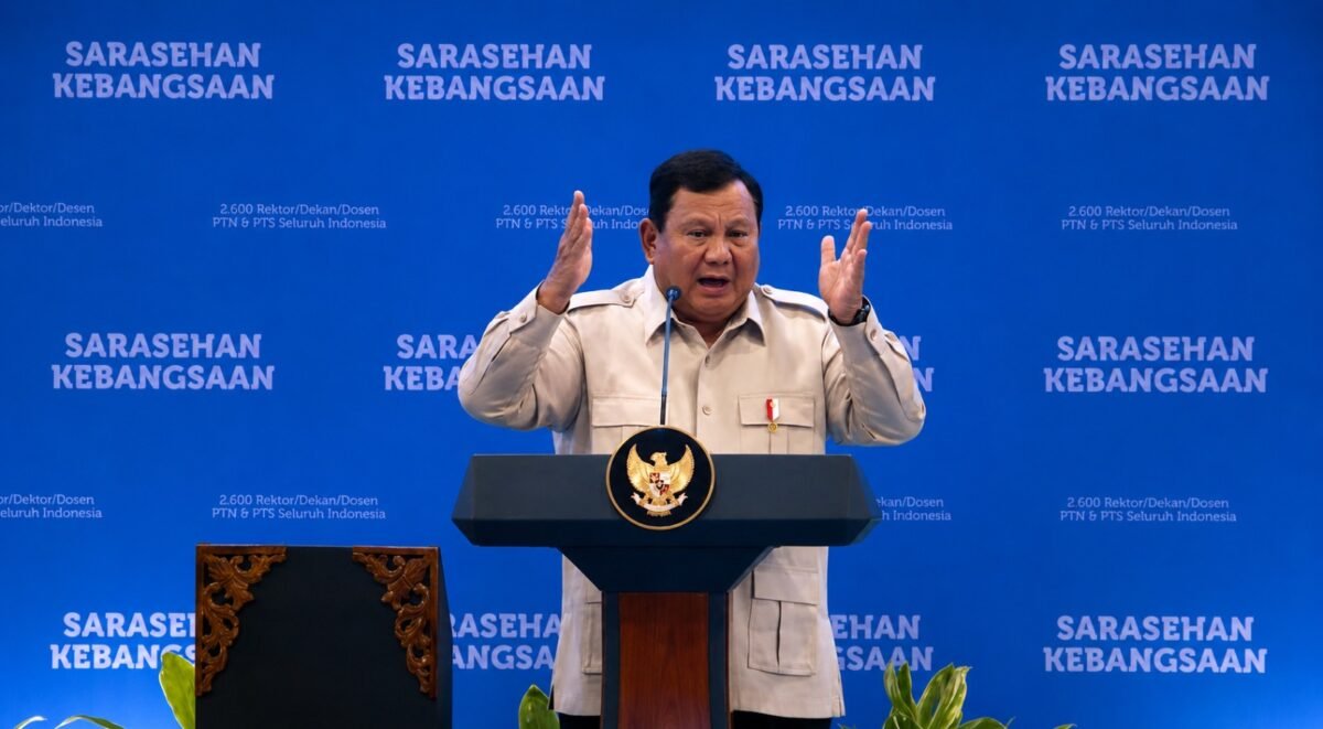 Presiden Prabowo Subianto saat memberikan pidato dalam Pembukaan Sarasehan Kebangsaan Konvensi Sains dan Teknologi Indonesia (KSTI) 2026 di Jakarta, Jumat (26/6/2026). Istimewa