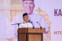Wakil Gubernur Kepri, Nyanyang Haris Pratamura menyampaikan kata sambutan pada malam Ta'aruf Musabaqah Tilawatil Qur'an (MTQ) XII Tingkat Provinsi Kepulauan Riau Tahun 2026 di Hotel CK Tanjungpinang, Jumat (3/7/2026) malam. Foto: Diskominfo Kepri