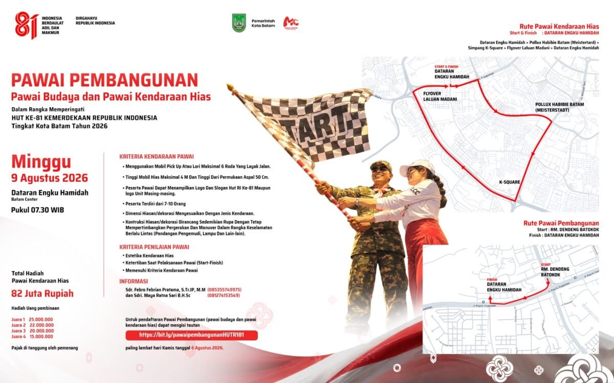 Ketentuan dan Hadiah Pawai Pembangunan HUT ke-81 RI tingkat Kota Batam. Foto: Humas Diskominfo Batam