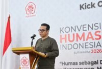 Wamenkomdigi Nezar Patria memberikan sambutan dalam acara Kick Off Konvensi Humas Indonesia 2026 di Antara Heritage, Pasar Baru, Jakarta Pusat. Foto: Humas Kemkomdigi