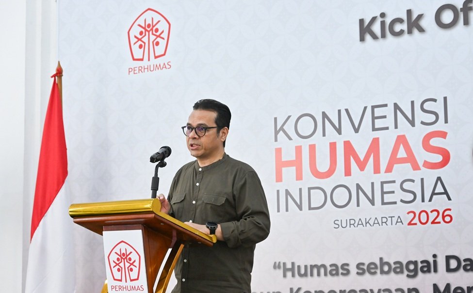 Wamenkomdigi Nezar Patria memberikan sambutan dalam acara Kick Off Konvensi Humas Indonesia 2026 di Antara Heritage, Pasar Baru, Jakarta Pusat. Foto: Humas Kemkomdigi