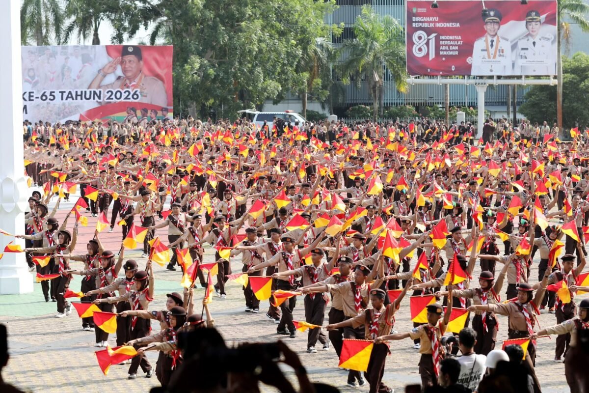  Upacara Peringatan Hari Pramuka ke-65 Tingkat Kota Batam di Dataran Engku Putri, Batam Center, Selasa (18/8/2026). Foto: Humas Dikominfo Batam