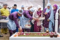 Gubernur Ansar Ahmad dan Wakil Gubernur Nyanyang Haris Pratamura melaksanakan tabur bunga di makam Mantan Gubernur Kepri H Muhammad Sani, Kamis (24/9/2026). (Angga/BIRO ADPIM KEPRI)