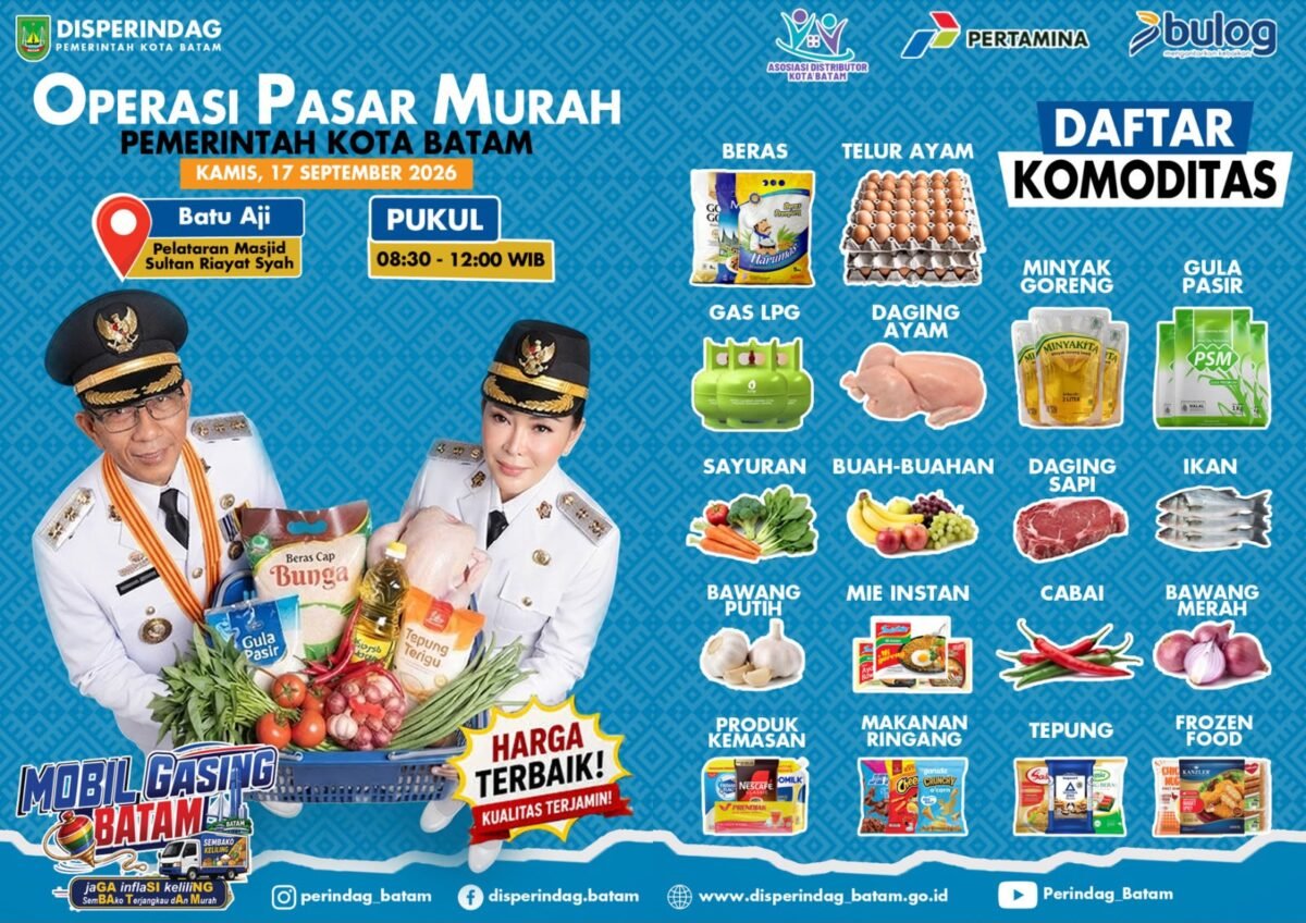 Pemko Batam menggelar operasi pasar murah 15-17 September 2026.