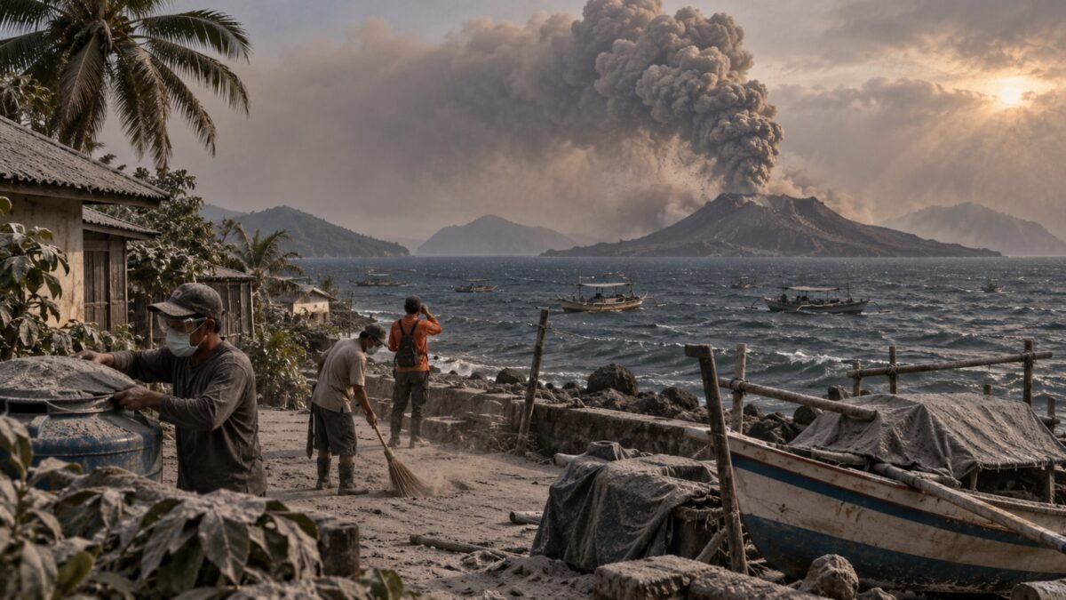 Ilustrasi Gunung Krakatau meletus di 1883. (AI generated)
