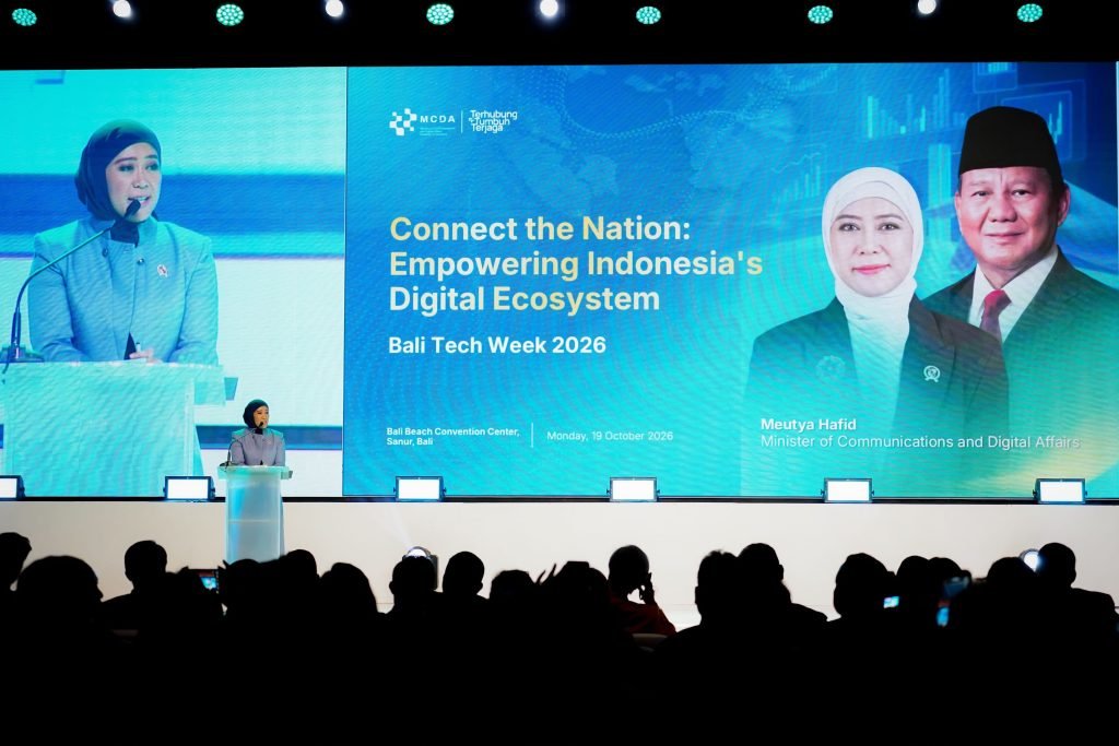 Menteri Komunikasi dan Digital (Menkomdigi), Meutya Viada Hafid, dalam Bali Tech Week 2026 di Bali Beach Convention Center, Sanur, Kota Denpasar, Provinsi Bali, Senin (19/10/2026). Foto: Dunia Meutya/Kemkomdigi
