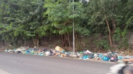 Tumpukkan sampah di pinggir jalan depan Lytech Batam arah. Foto: Metroposid